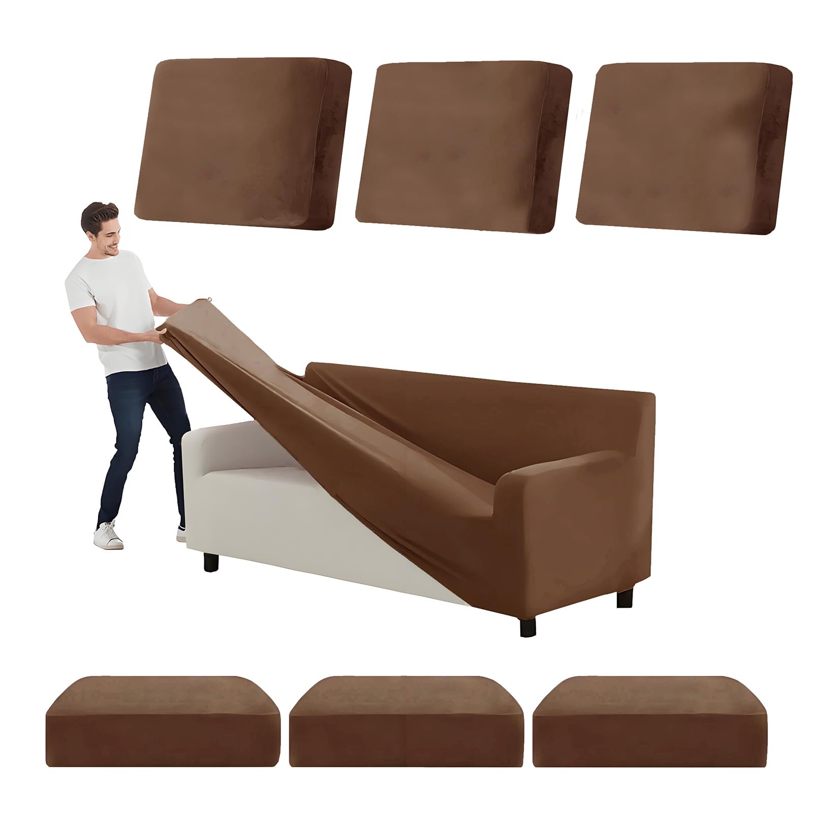 SYLC Stretch Ektorp Sofa Cover, Velvet Sofa Covers 1/2/3/4 Seater with Seat Cover and Back Cover, Non-slip Settee Covers Well-fitted (brown,185-235cm 7pcs) โ image 1