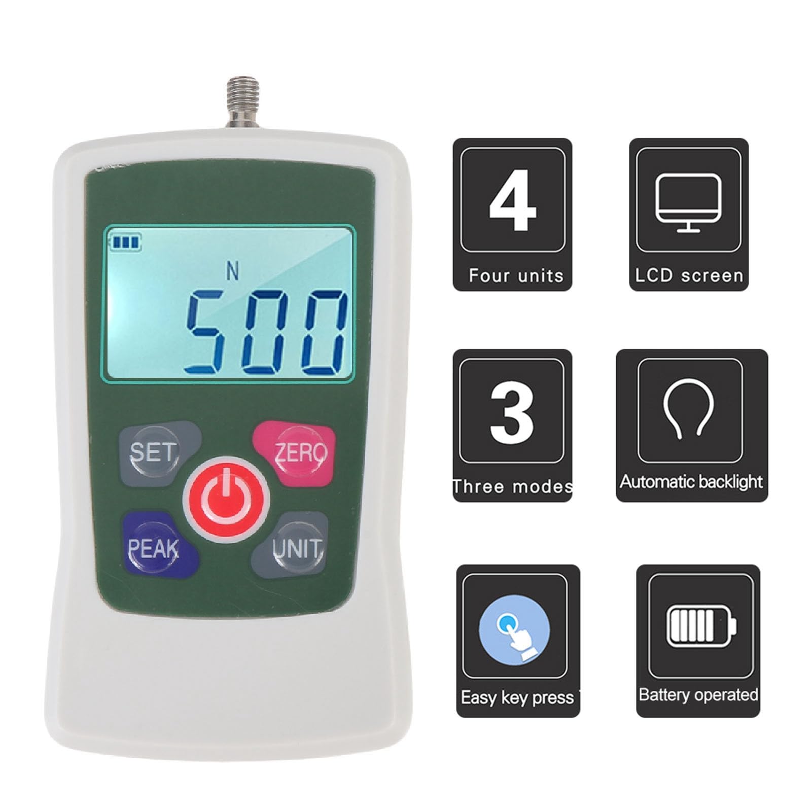 Yctze Jauge de Force Numérique, Jauge Push-pull 100N, LCD Rétroéclairée avec 4 Unités, Mise Hors Tension Automatique et Mesure Précise, Idéale pour l'enseignement Scolaire