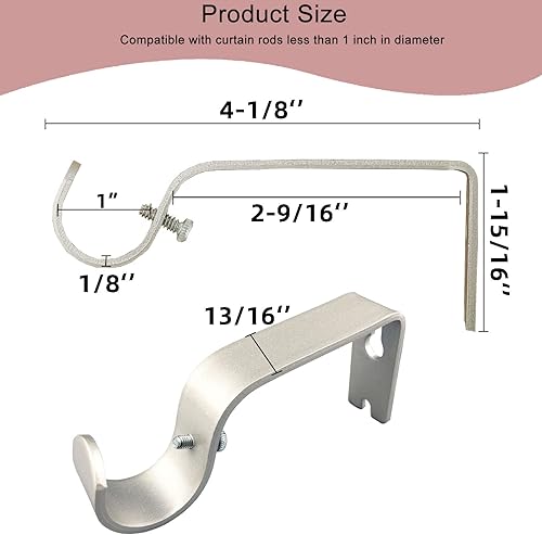 Miniatura 10 de Kowibcl Soporte para barra de cortina, 3 soportes para barra de cortina de 1 pulgada, ganchos para barra de cortina para pared, soportes de barra de