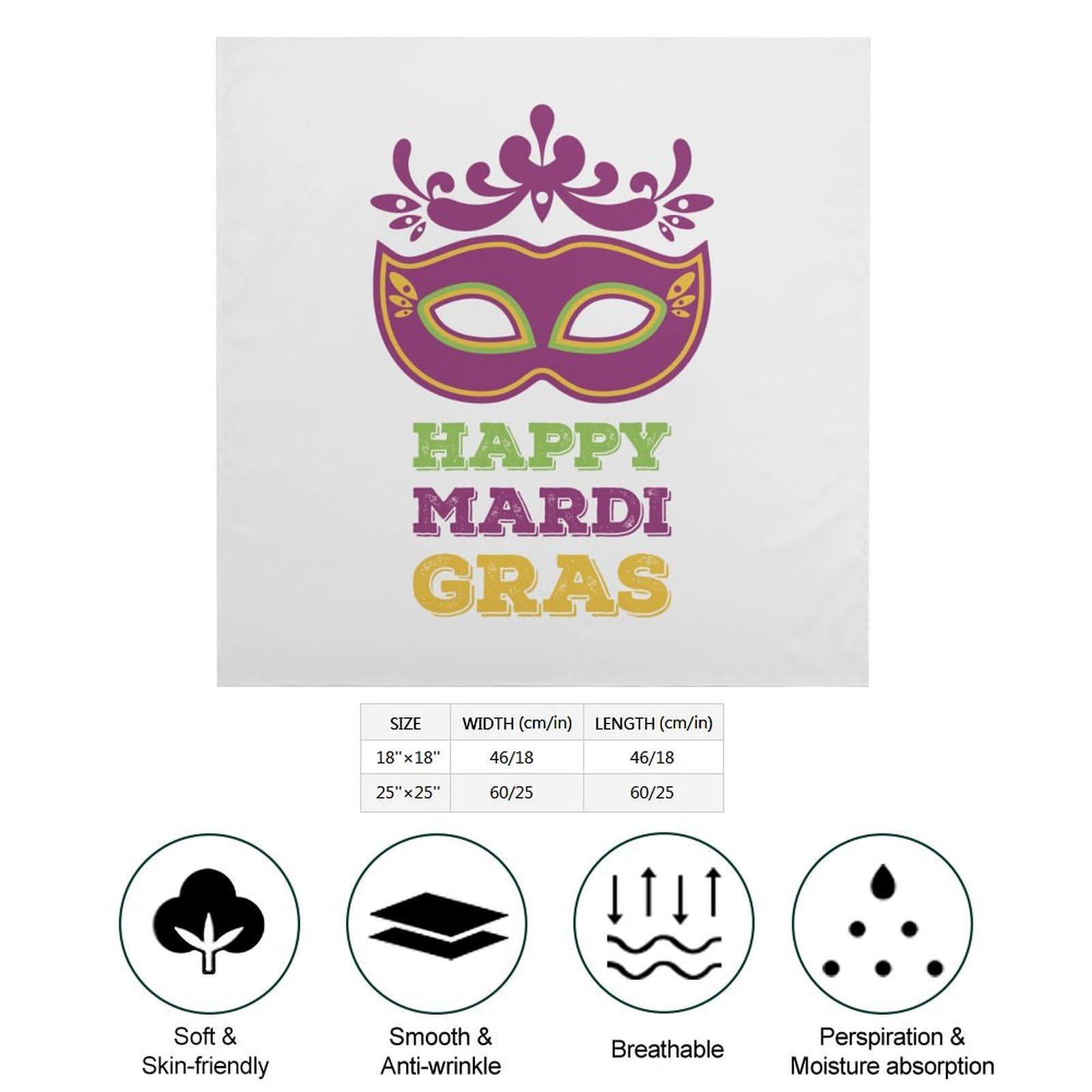 Csemeie Mardi Gras Bandana Hair Scarf Headband Adjustable Neckerchief for Men Women Decor