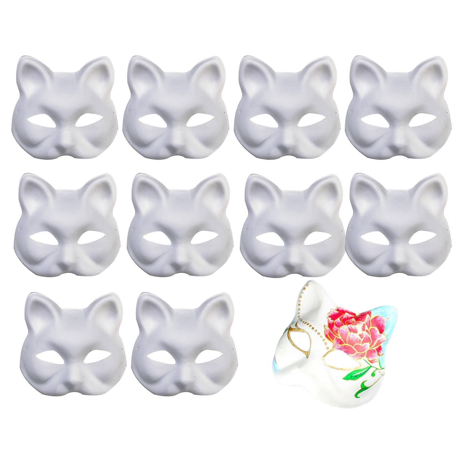 10 Pack Blank Fo x Cat Mas, Cat Mas k, Fo x Cat White Paper Mas k, Half Face Pure White Graffiti Mas, Hand Painted Personality Mas, Suitable For Cosplay Halloween Mas