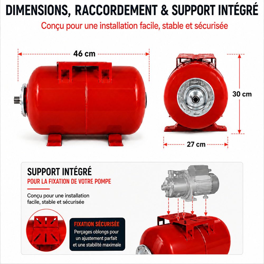 Réservoir Pression à vessie Horizontal - 24 litres