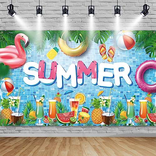 Summer Decorations Banner, Hawaii Party Decoration Backdrop Banner, Hawaiian Pool Party Banner Photo Booth Sign Tropical Party Decorations Pool Banner Background for Summer Theme Party Supplies