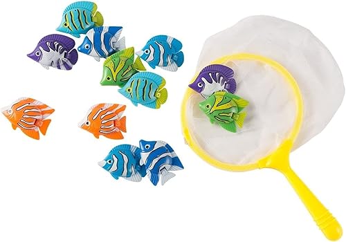 Juego de buceo y captura de peces para piscina, aventura de buceo en la piscina y red de pesca, actividad infantil con peces coloridos, 13 piezas,