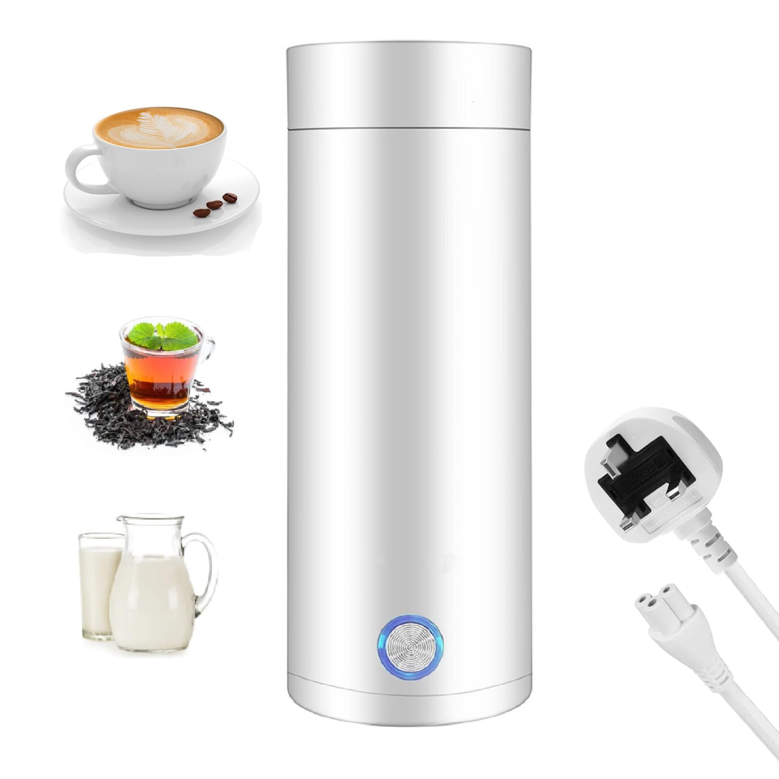 Travel Kettle, Travel Portable Kettles Coffee Tea Food Grade, 3 in 1 Mini Electric Kettle, Automatic Shut off Small Kettle, Water Heater for Making Tea, Coffee, Baby Milk And Fast Food,UK Plug (White)
