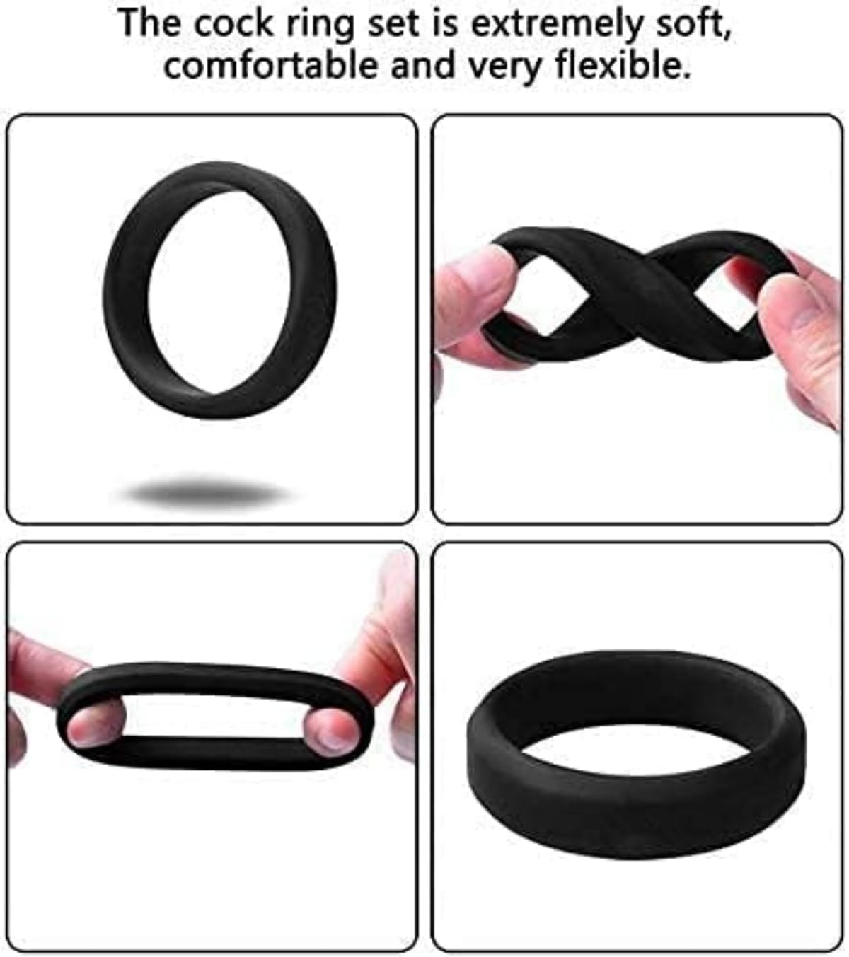 𝙨𝙚𝙭 𝙩𝙤𝙮 Set Classico Di Anelli in Silicone Nero, Stili Multipli Per Mostrare Il Fascino Della Personalità!
