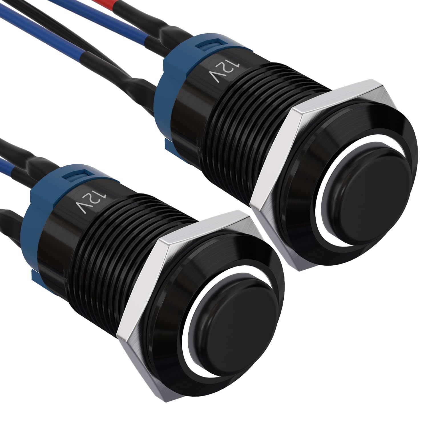 APIELE 12mm Latching Push Button Switch Pre-Wired 150mm High Round Head Aluminium Alloy 1NO 1 Normally Open with Ring Led Pack of 2 (White)