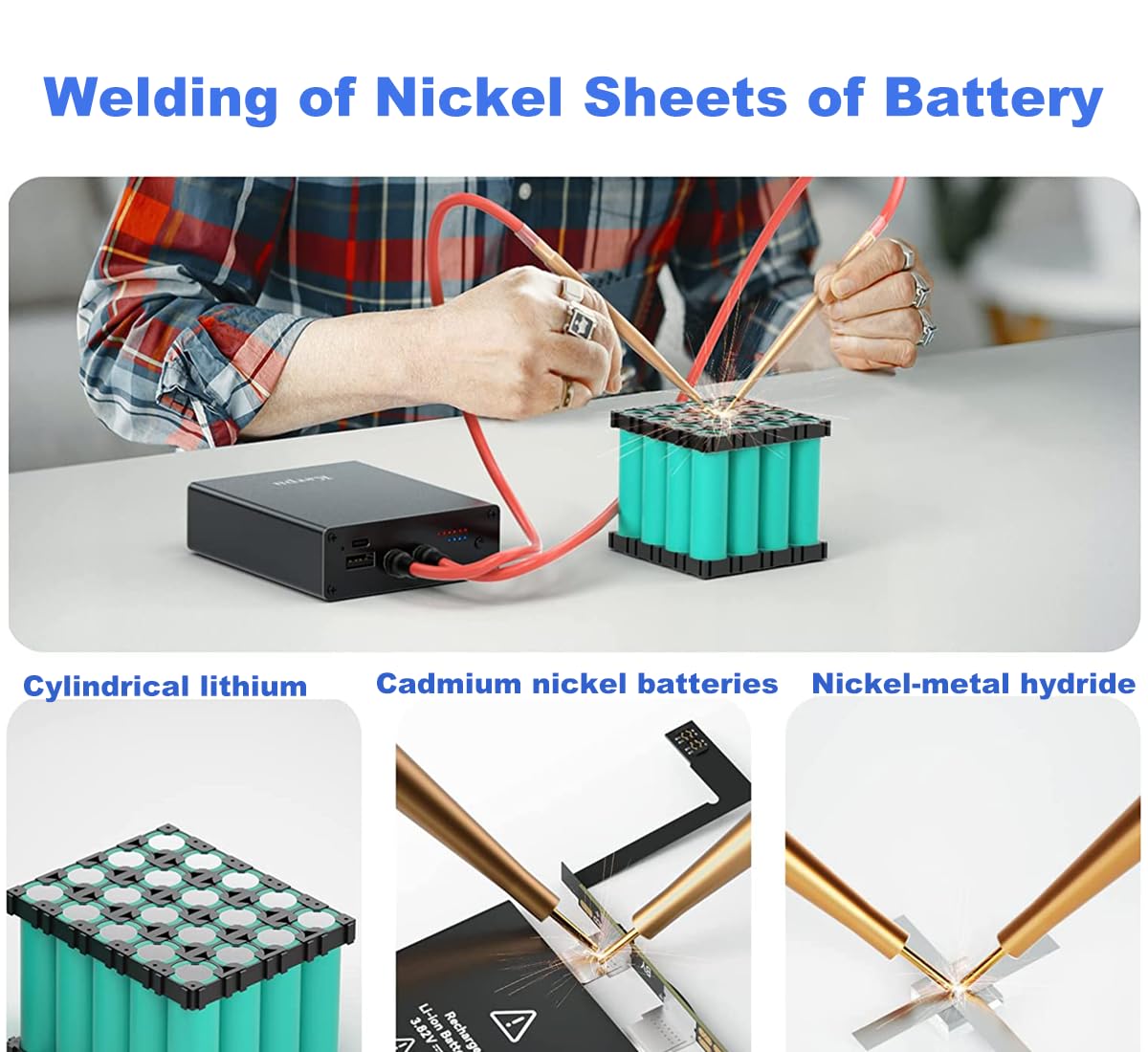 soudeuse par points de batterie,Kerpu taille de poche pour machine à souder par points avec 11 vitesses réglables, batterie rechargeable 50000mAh,feuille de nickel 2x2M
