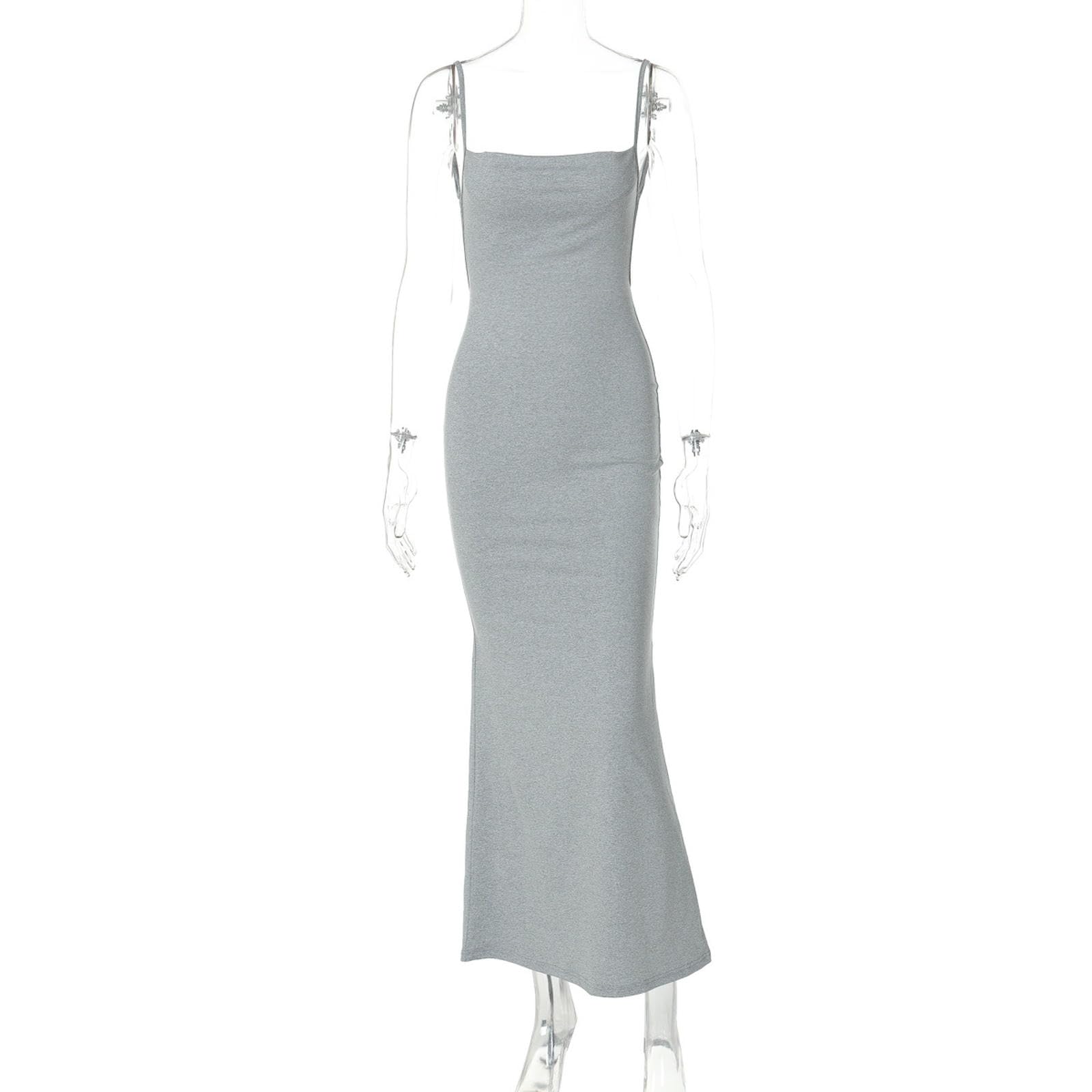 Vestito Donna Abito Estivo da Sexy Senza Maniche, vestibilità Slim, con Spalline sulla Schiena, in Tinta Unita-Marrone-s