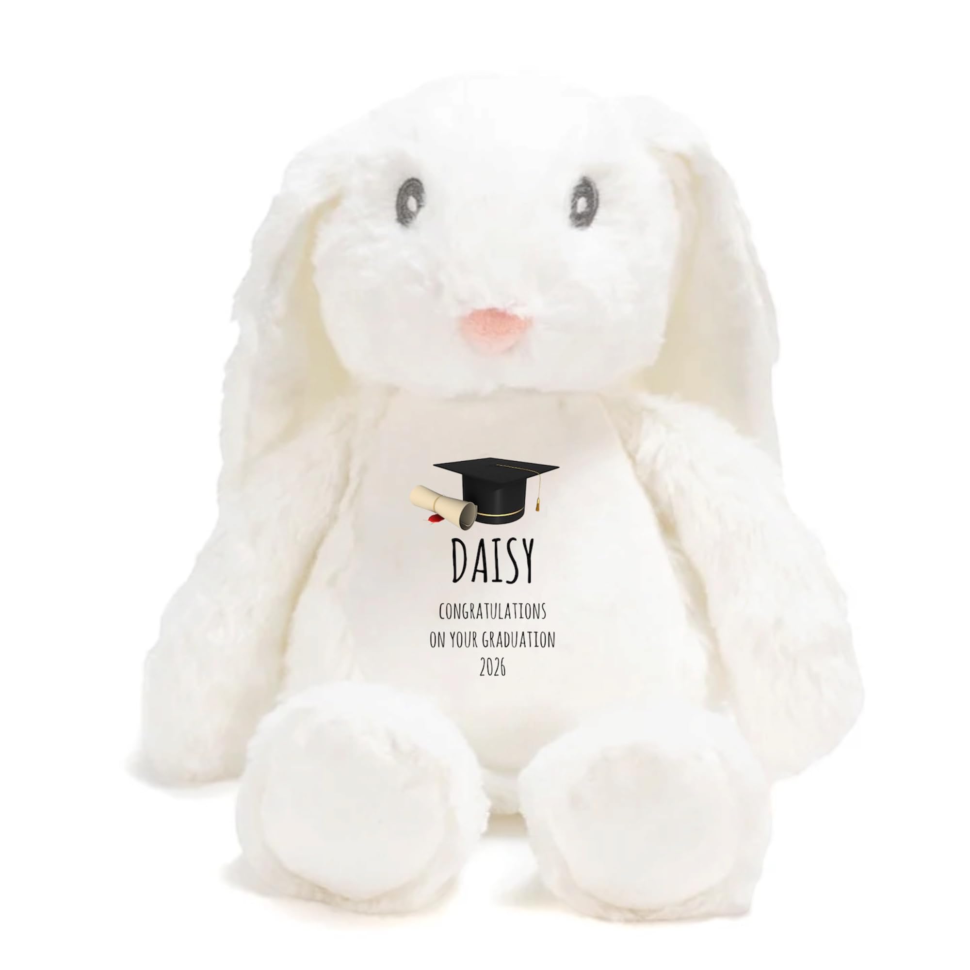 Ava Graceful Designs Personalised Graduation Bunny Rabbit Teddy | Graduate Soft Toy Gift | Leavers Present (White)