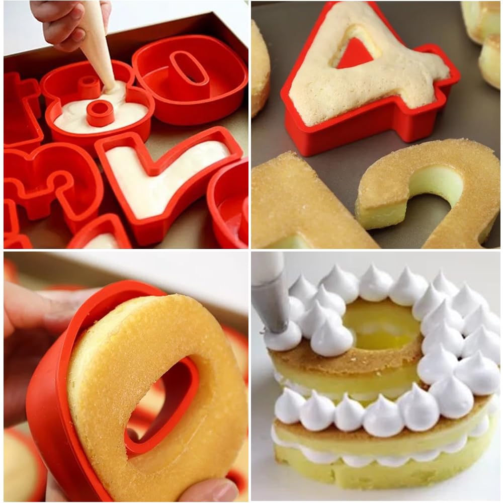 9 Pièces Moules à Gâteau 3D en Silicone 0-8 Number Cake Moule Rouge Moule à Gâteau Chiffre Moule Forme Grands pour Mariages Mariage Anniversaires Fêtes