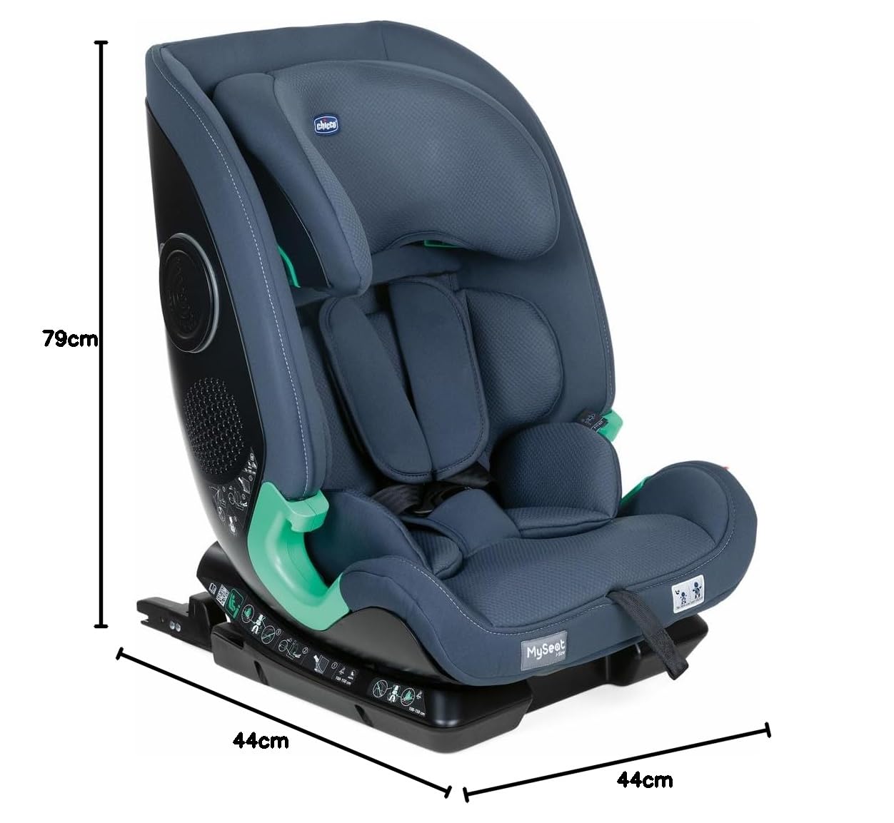 MySeat, fotelik samochodowy, z systemem Isofix, zastosowanie z wbudowanymi pasami i pasami samochodowymi, leżący, z regulacją wysokości, dopuszczony do użytku ECE R 129/03 L, rozmiar 76-150 cm, od 15