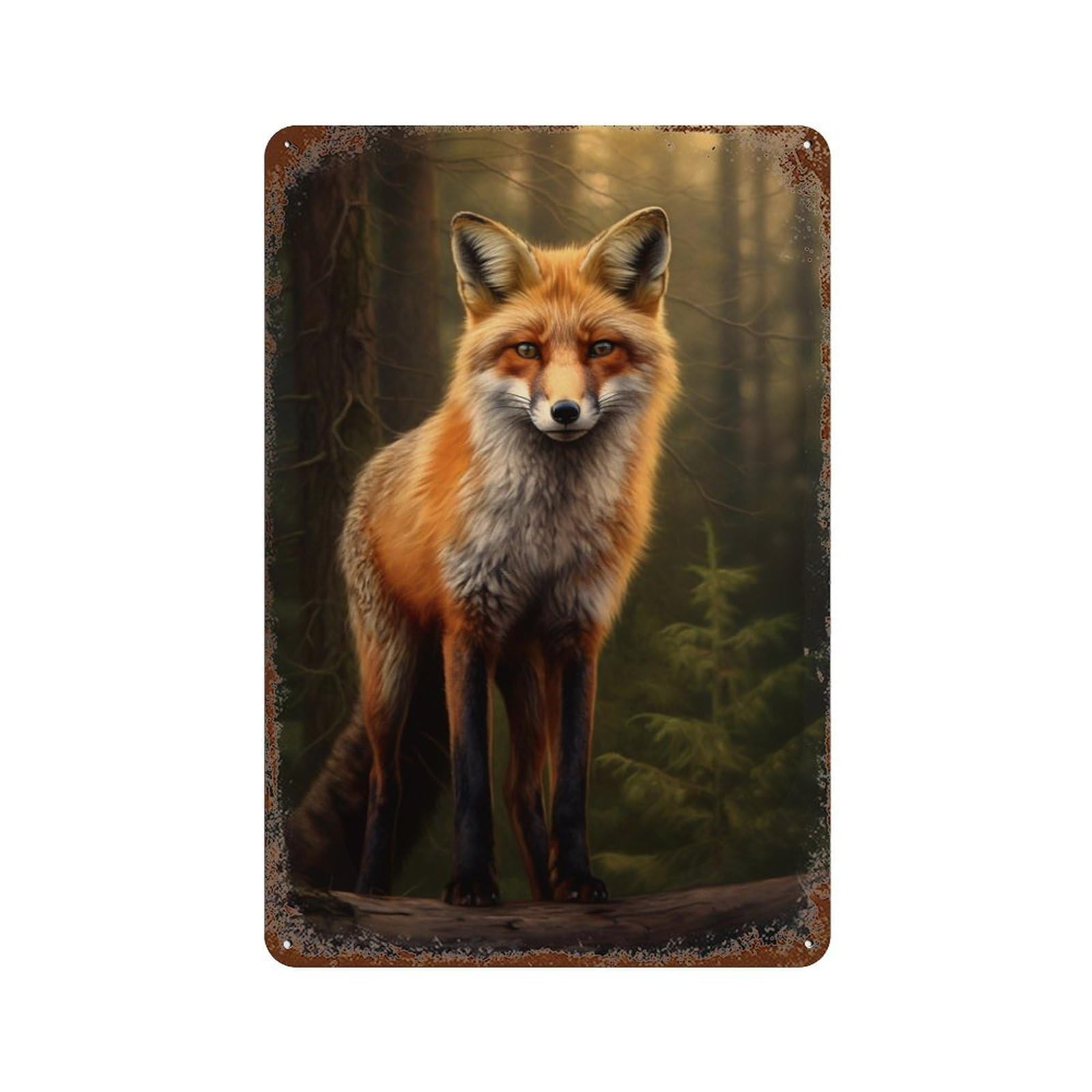 Garage Style Fox in Forest Distressed Metal Wall Sign 11.8"x7.9", Classic Wall Plaque for Bar And Workshop