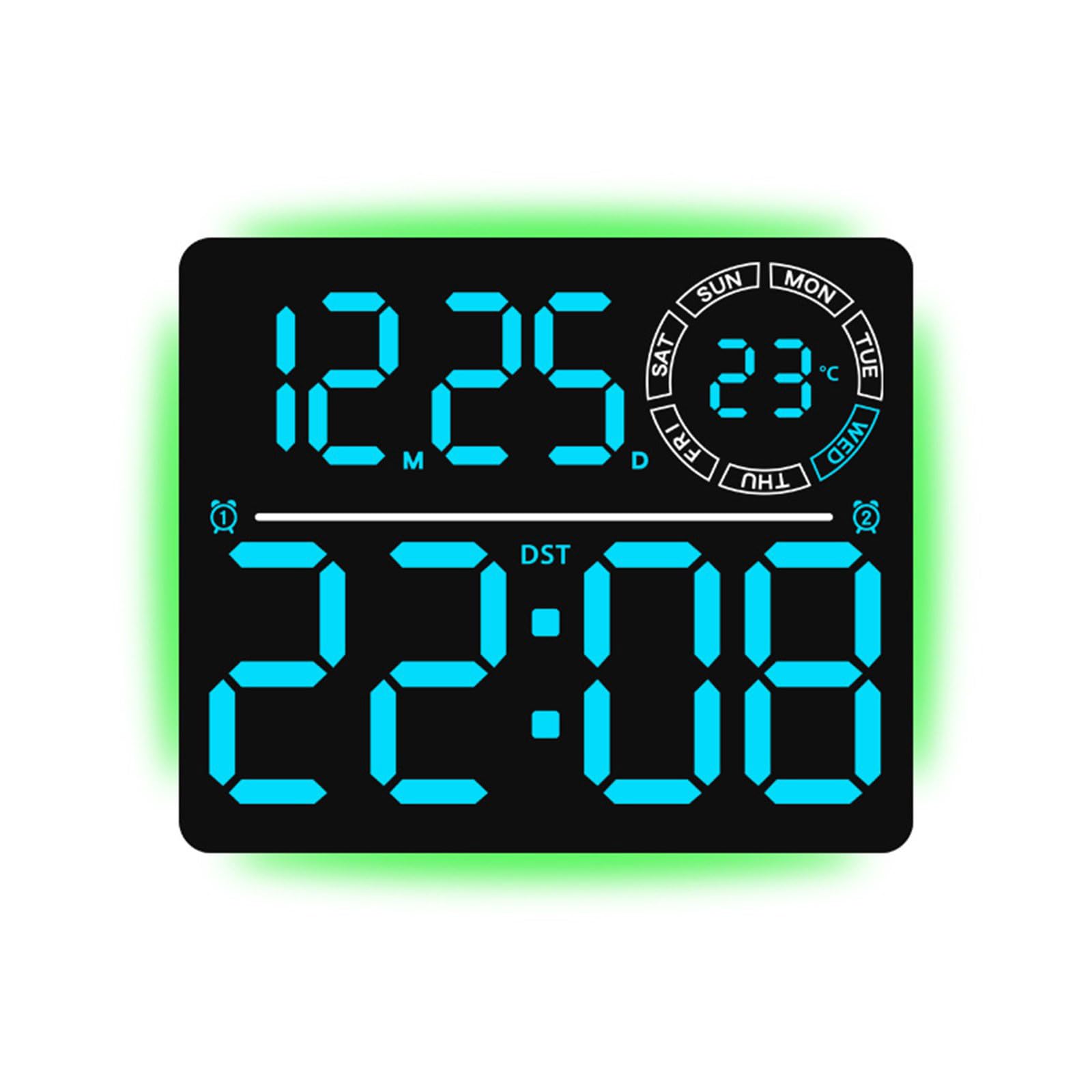 Hsioluted Digital Wall Mount Clock with LED Display Adjustable Brightness Remote Control Alarm Timer Clock Ambients Night Light LED Wall