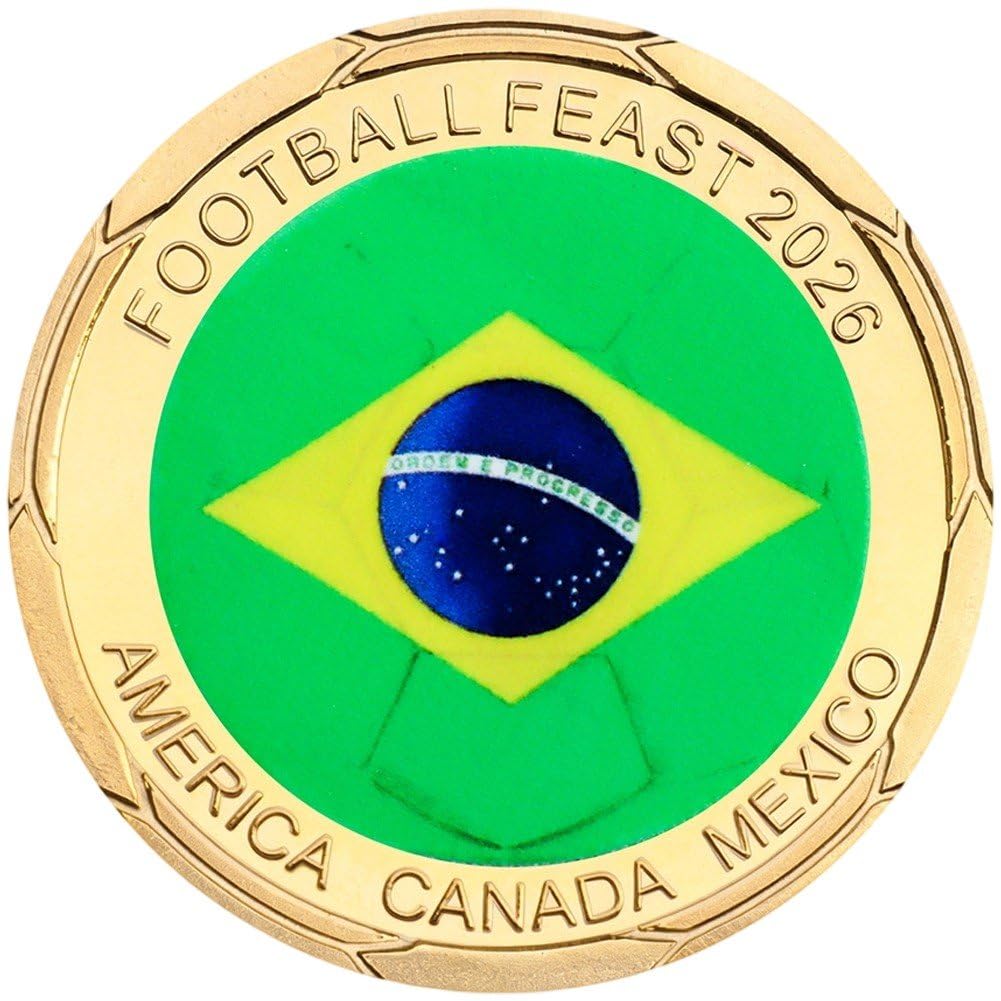 Sslvya Brazil Football Commemorative Coin Football Feast 2026 Challenge Coin Souvenir Gifts for Football Fans Collectors