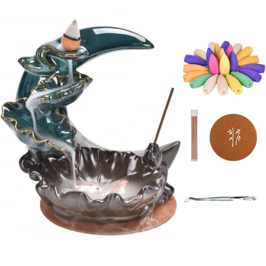 Porta Incenso A Cascata In Ceramica – Bruciatore Con Coni E Bastoncini Inclusi, Effetto Ricaduta Fumo, Regalo Relax