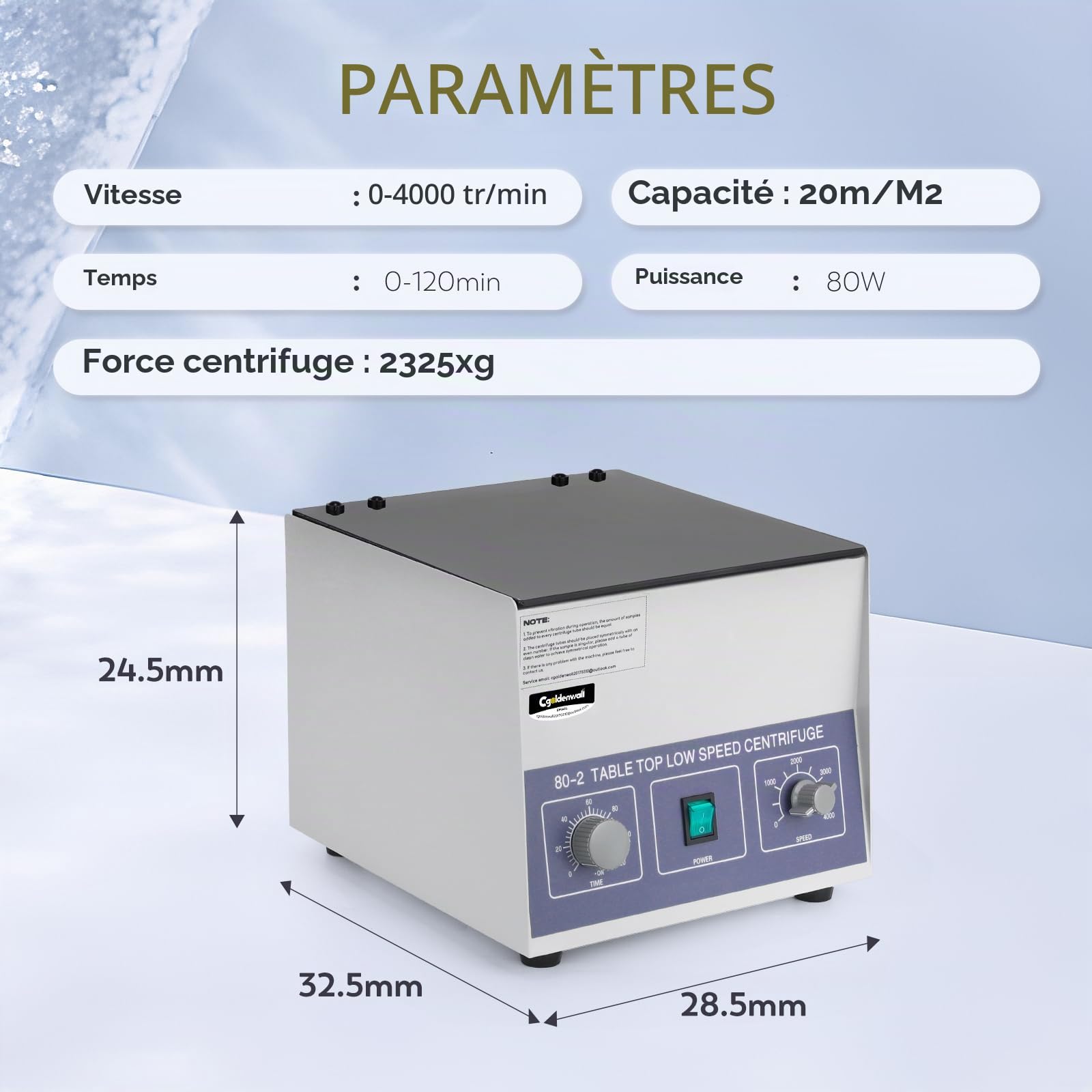 CGOLDENWALL Centrifugeuse Laboratoire Professionnelle Électrique Médicale 12x20ml 4000rpm avec Minuterie 0-120 Mins Vitesse Réglable 220v