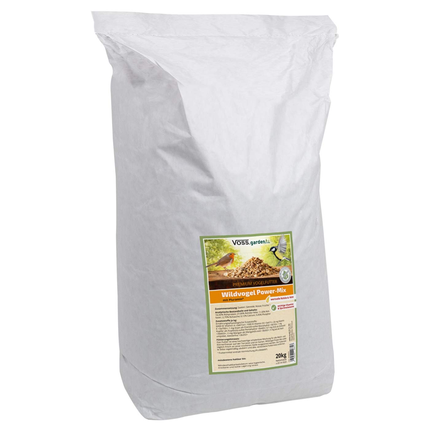 VOSS.garden Wildvogel Power-Mix 20kg Premium Vogelfutter Wildvogelfutter für Vogelhaus, Futterstation und als Streufutter