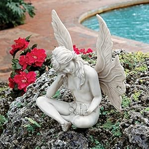 Design toscano gazing secret garden fairy woman statue figurine 7 inches wide 10 inches tall cast stone resin antique stone finish  urban country home decor
