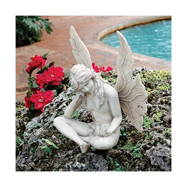 Design toscano gazing secret garden fairy woman statue figurine 7 inches wide 10 inches tall cast stone resin antique stone finish  urban country home decor