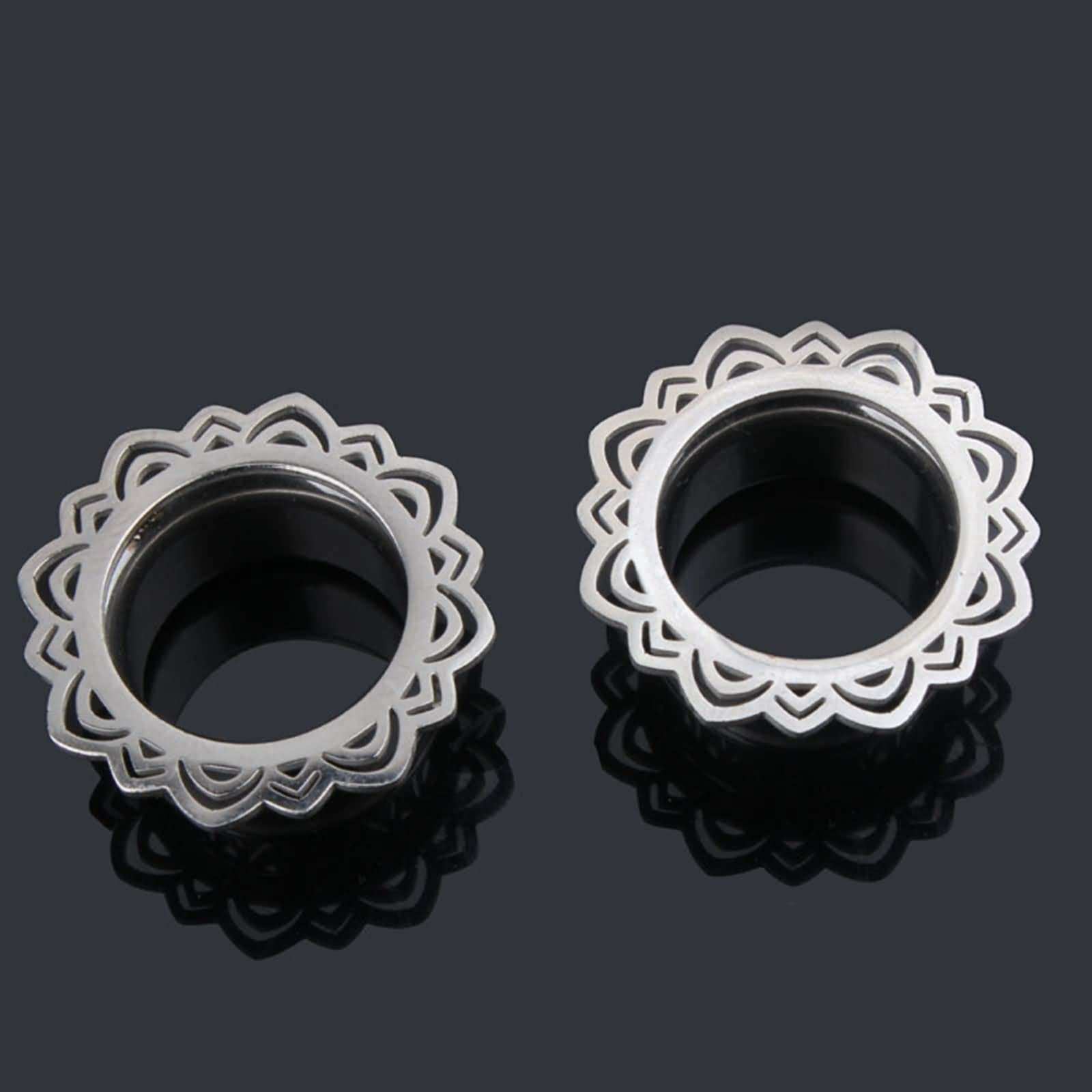 Daesar Tunnel Ohrringe 6-16MM, Ohr Plug Edelstahl Blume mit Schraubverschluss Piercing Tunnel Ohr Expander Set