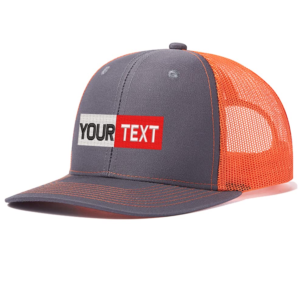 Personalized Baseball caps Custom Embroidered Adults Unisex Embroidered Adjustable 112 Trucker Caps or Hats with Text & Logo Grey Orange