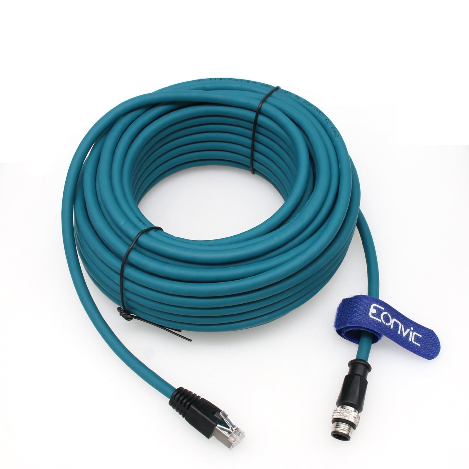 Connecteur Ethernet industriel M12 vers RJ45 8 broches A pour capteur de code Gigabit Ethernet Cat-6 Câble blindé très flexible pour caméra industrielle Cognex (20 m, bleu)