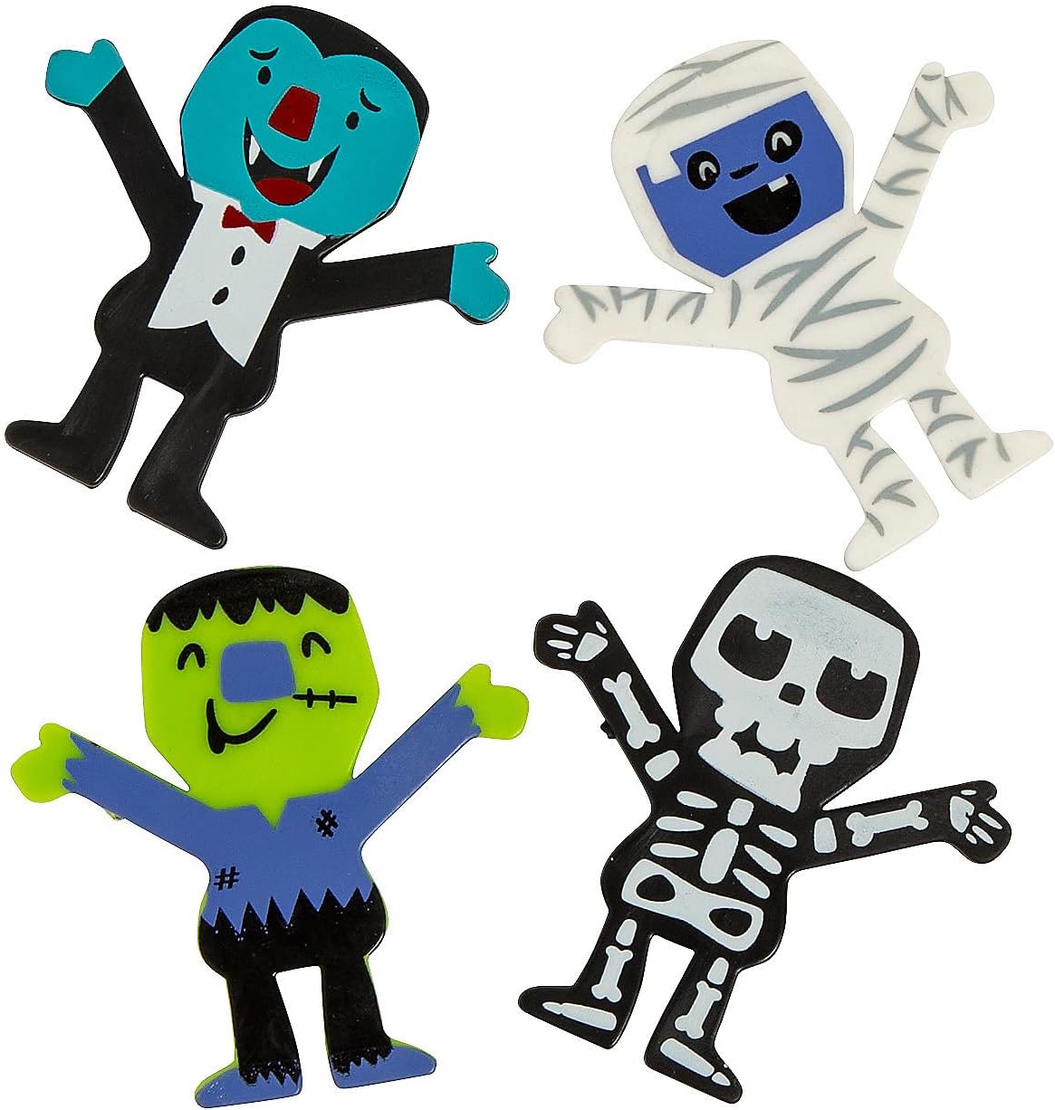 Fun Express Vinyl Skeleton, Mummy, Green Monster, Vampire Halloween Monster Characters, 48 Pieces