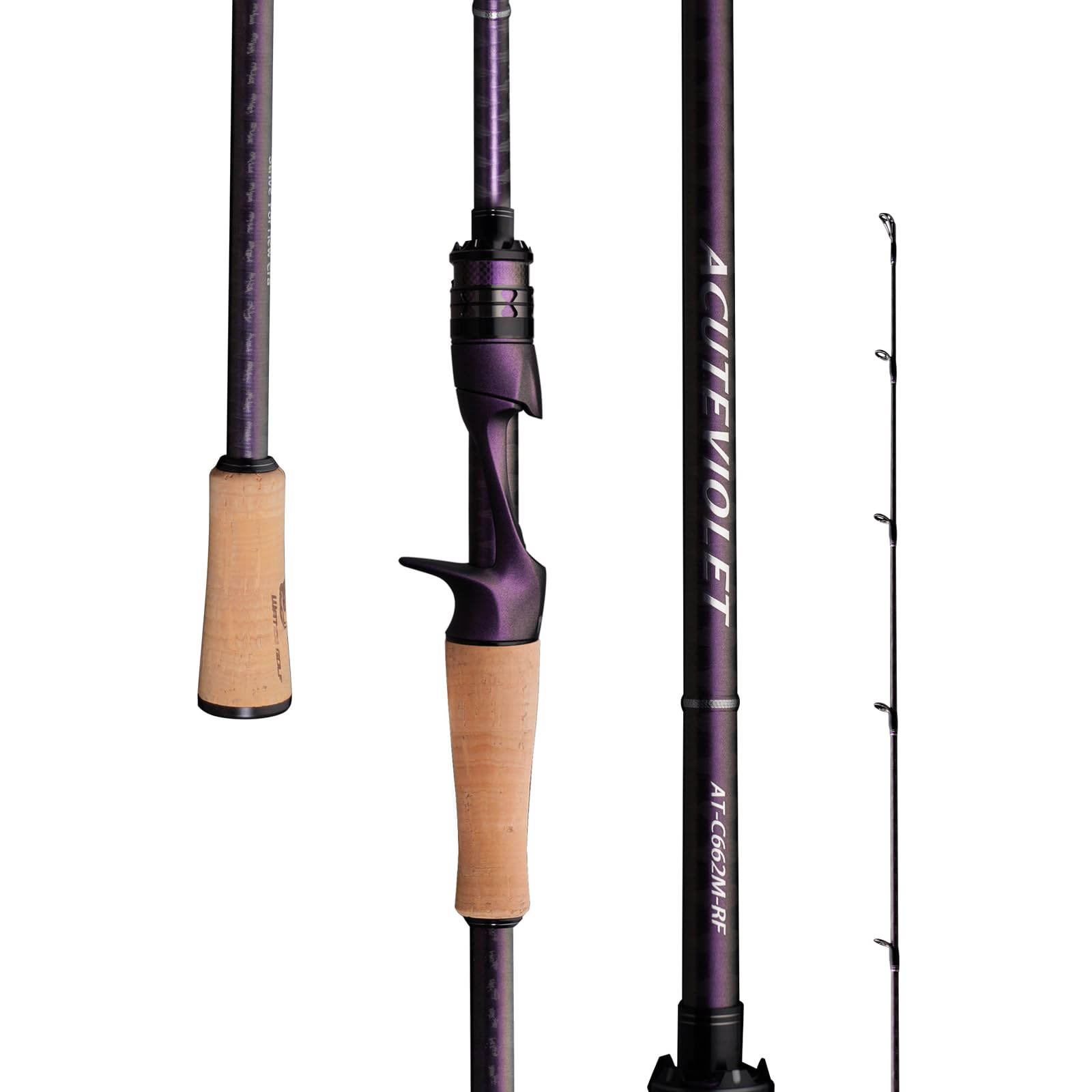 PURELURE ACUTEVIOLET Bass Fishing Rod Regular Fast Action - Jerkbait Rod 2 Piece, TORAY 36T Carbon Fiber Spinning & Baitcasting Rod, Titanium Frame Guide with Torzite Ring, Carbon Reel Seat