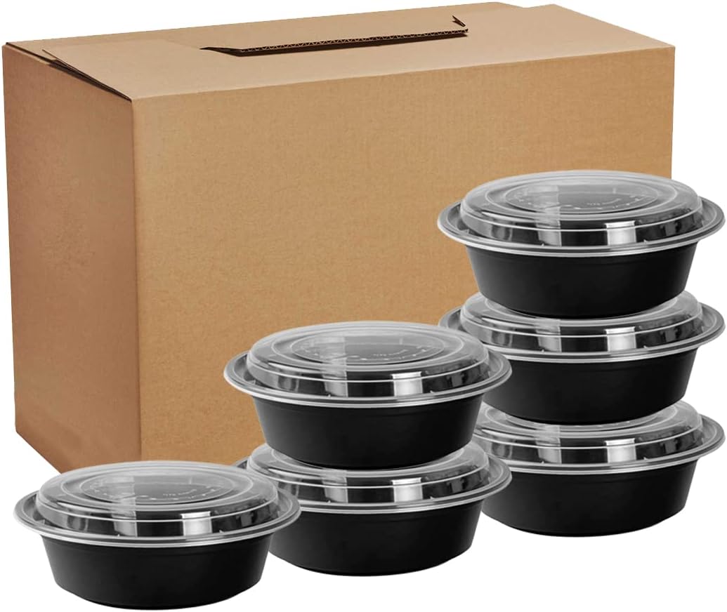 Restaurant Boxes 48 oz Meal Prep Round Black Containers