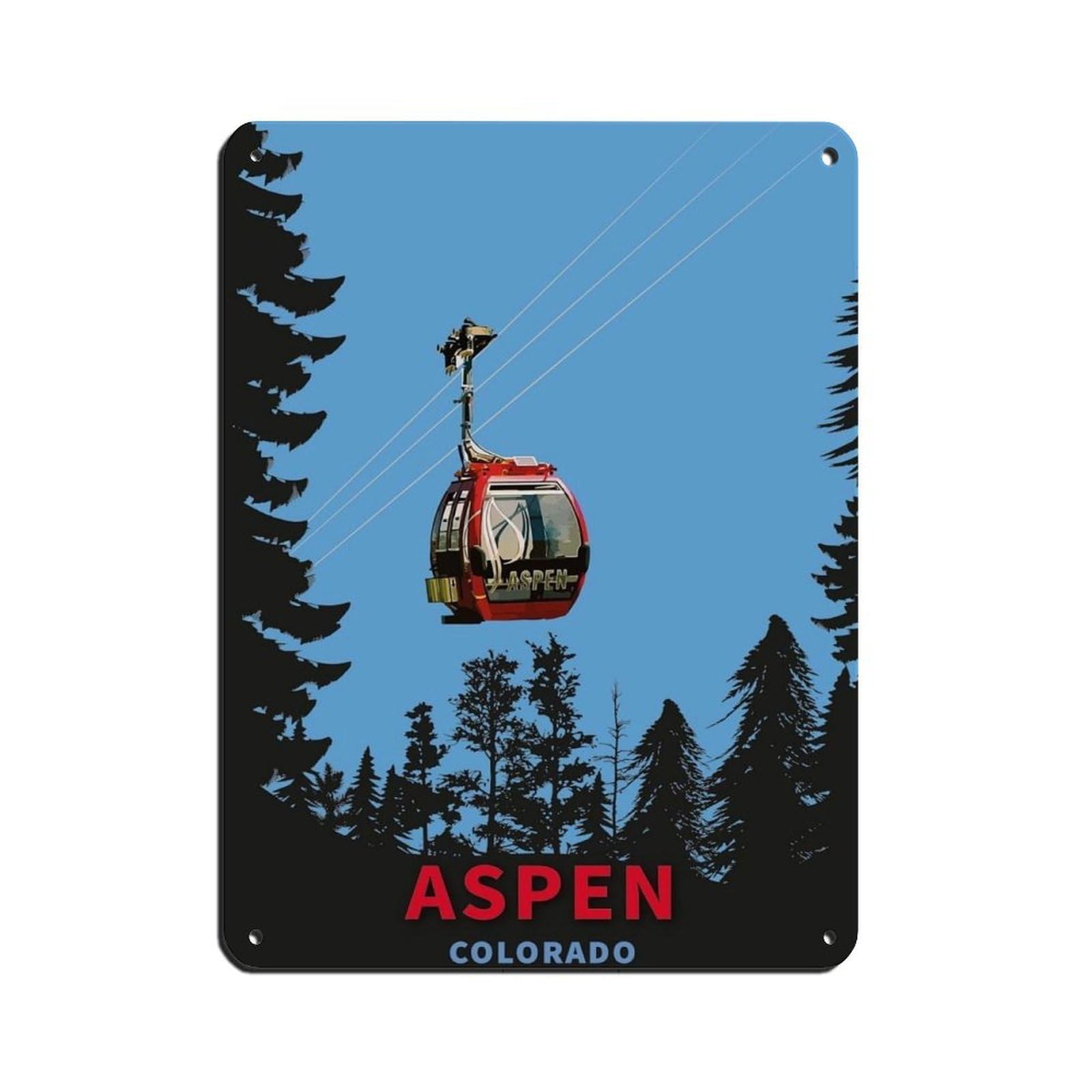 Skiing Travel Poster Aspen Ski Colorado Travel Retro Poster Metal Tin Sign Chic Art Retro Iron Painting Bar People Cave Cafe Family Garage Poster Wall Decoration 12x16inch(30x40cm)