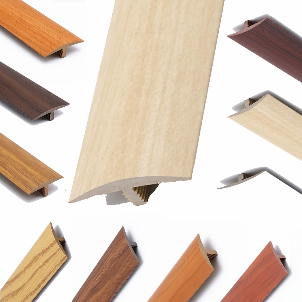 PVC T Molding Transition Strip 35.4in Cuttable Floor Threshold Strip Self Adhesive Floor Edging Trim Strips for Vinyl Flooring/Tile/Carpet/Laminate(Maple)
