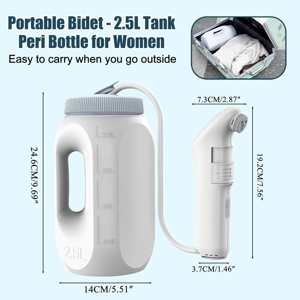 Bidet Portatil, Bidé Portátil Eléctrico De Viaje 2.5L, Botella Lavado Perineal Postparto para Higiene Personal, Ducha Anal, Hemorroides, Limpiadores De Glúteos