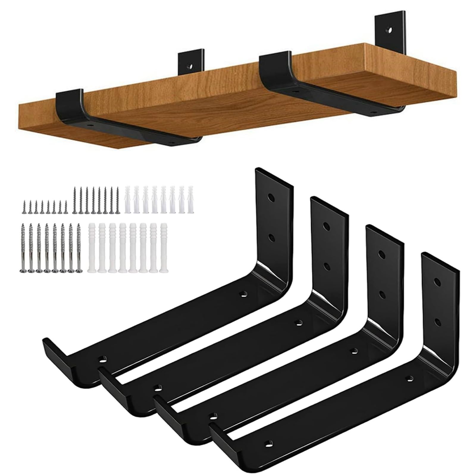 Heavy Duty Shelf Brackets 4pcs, 6 Inch Black Wall Mounted
