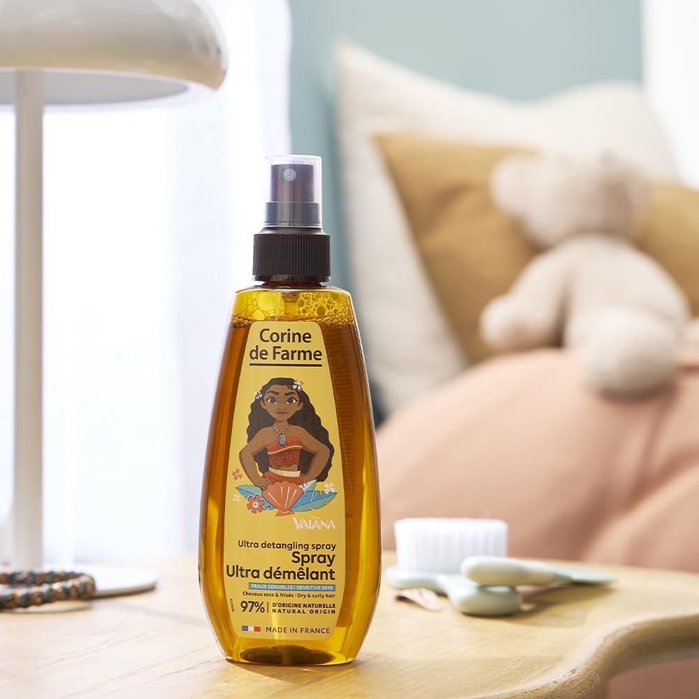 Corine de Farme - Spray Ultra Desenredante Disney Vaiana - Cuidado para Niños - Sin Enjuague - Formulación Clean Beauty, Elaborado en Francia - Perfume Coco