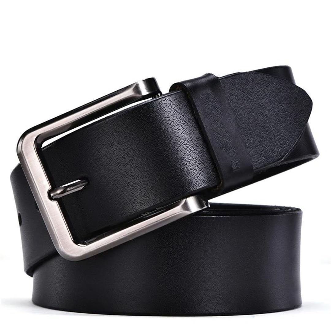 Yeuyyben Cinturón de piel auténtica para hombre con hebilla de metal, estilo casual, para negocios