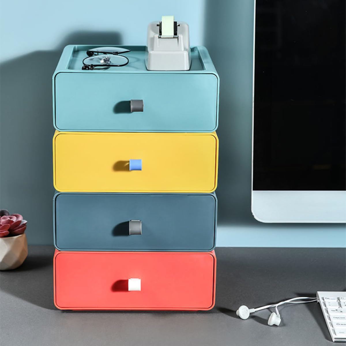 Set di 4 cassetti per scrivania da ufficio, soluzione di archiviazione per piccoli oggetti, divisore per cassetti da scrivania, casa e ufficio, accessori salvaspazio