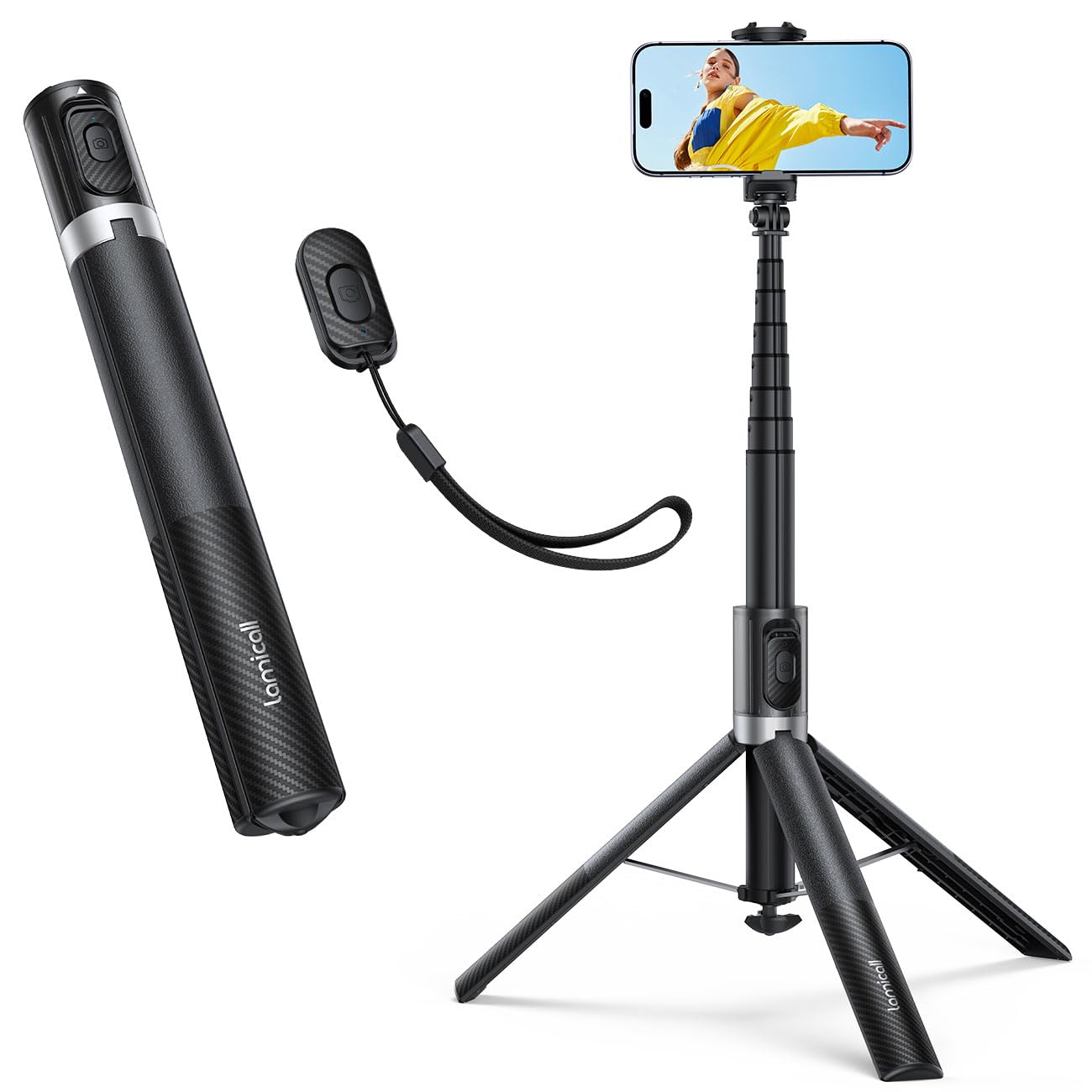 Lamicall 65" Tripod for iPhone 0.77lb Selfie Stick with Remote & Cold Shoe Black