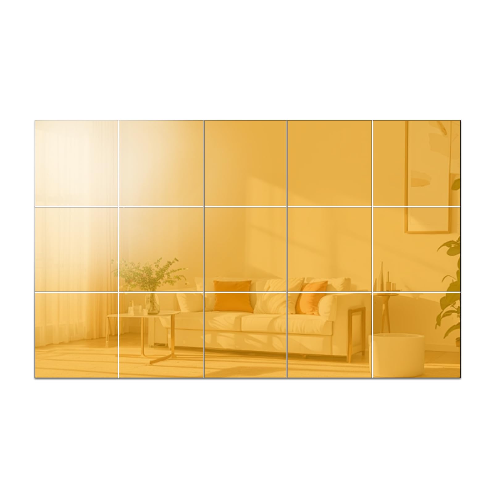 Stickers muraux miroirs carrés dorés pour rénover un mur abîmé facilement