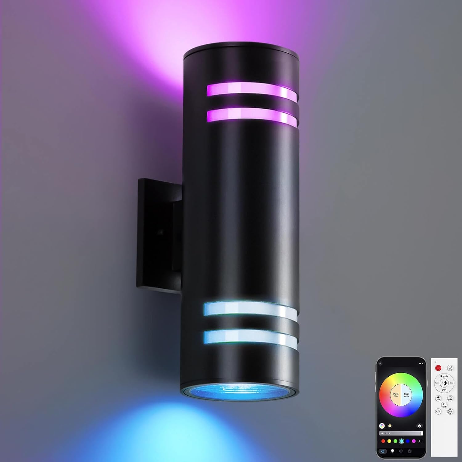 KIZON RGBCW Outdoor Wall Light Smart Porch Lights, ETL Listed, Black