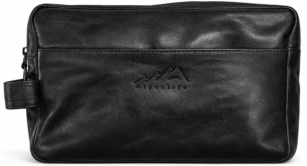 Kulturtasche aus Leder, Elegante Kosmetiktasche für Damen und Herren (Oil Pull-Up, Schwarz)