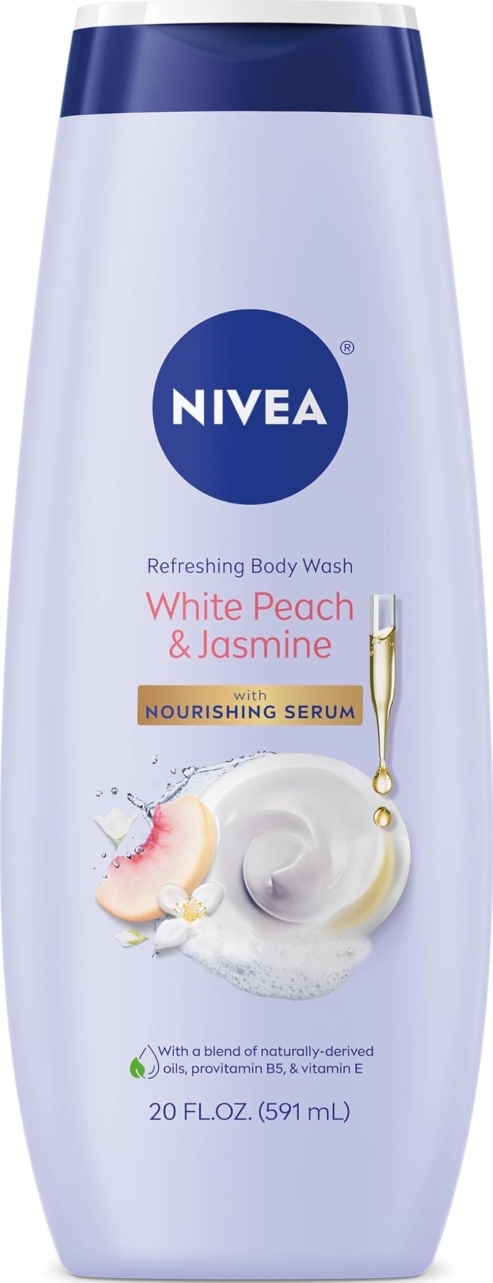 NIVEA Refreshing White Peach and Jasmine Body Wash, 20 FL OZ | Scented Body Wash for Women with Nourishing Serum, Enriched with Provitamin B5 and Vitamin E, Paraben Free