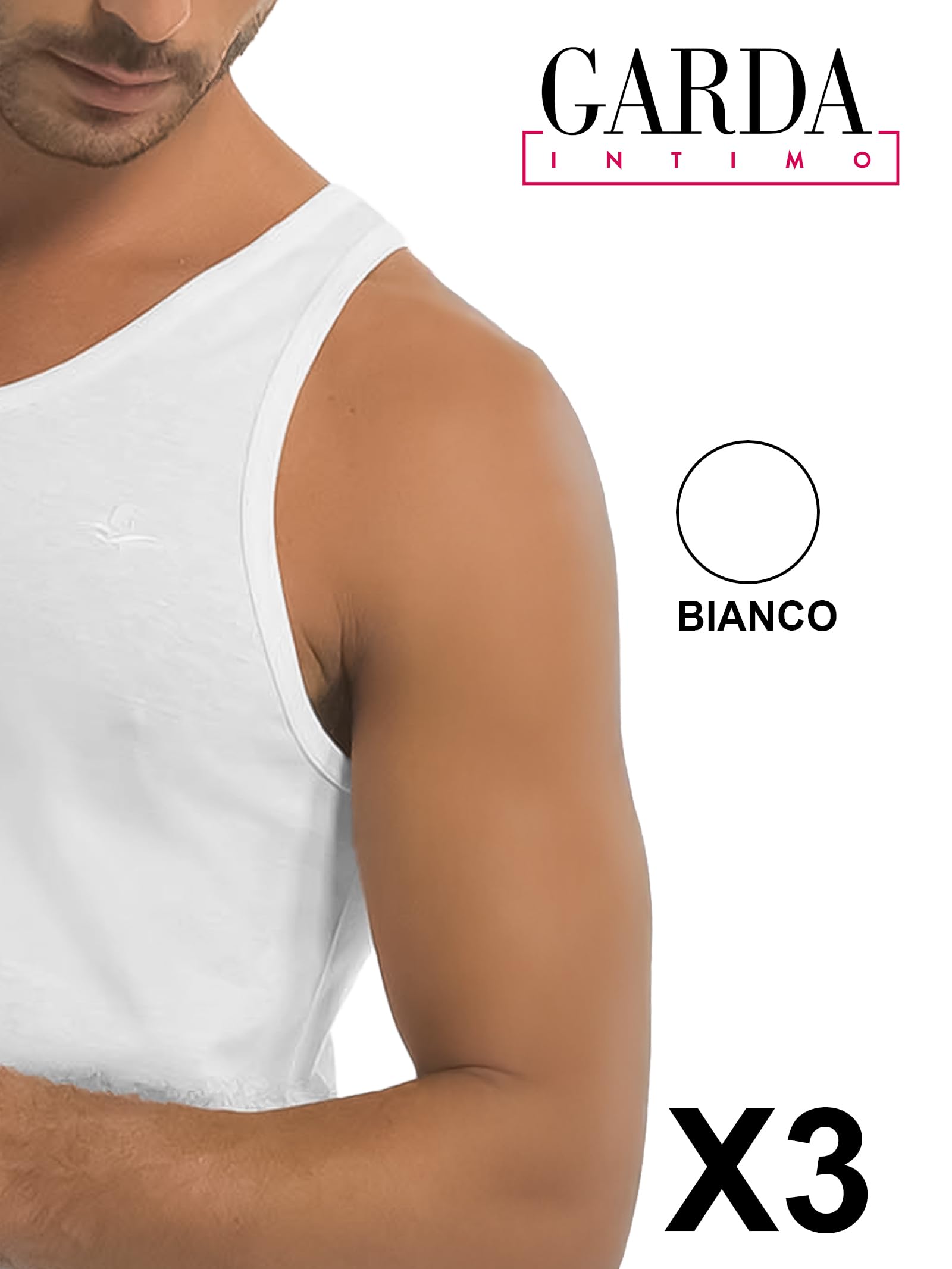 GARDA - 3pz Canotta Spalla Larga, Intimo Uomo 100% Cotone Mercerizzato Art. 0040