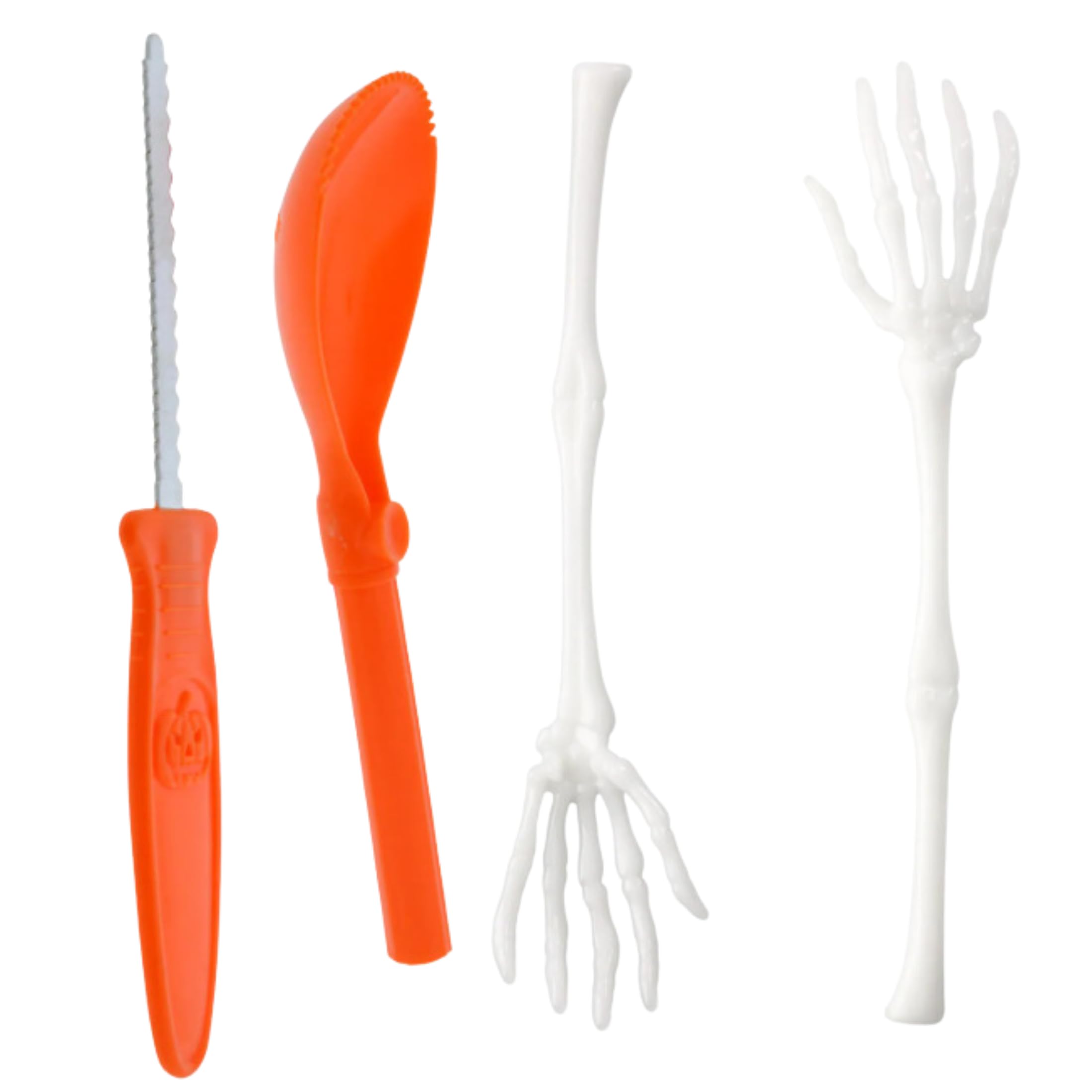 KRE 1Pc Jumbo Pumpkin Carving Kits 1Pc Skeleton Tongs, 12.875 Inches Halloween Carving Kit Spooky Hand Salad Spoon Realistic Scary Decorative Arm Home Kitchen Table Decor Pack of 2 with Bonus Jasbem