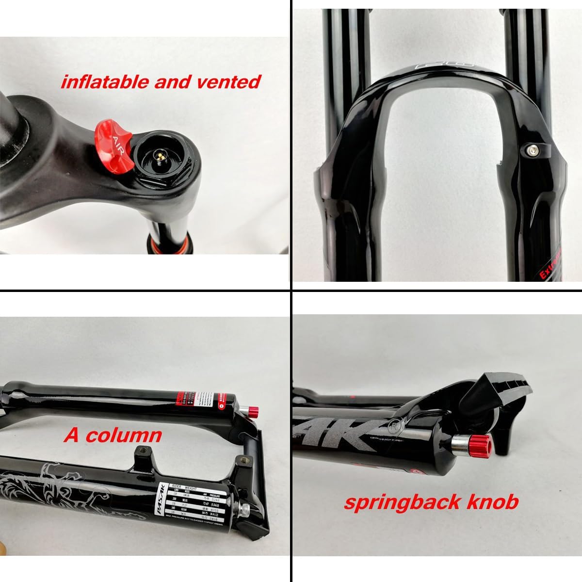 Horquilla de suspensión para Bicicleta de montaña MTB de 26, 27.5 y 29 Pulgadas con Ajuste de amortiguación, Horquilla Delantera de 1-1/8", Tubo Recto, Recorrido de 100 mm, Libera