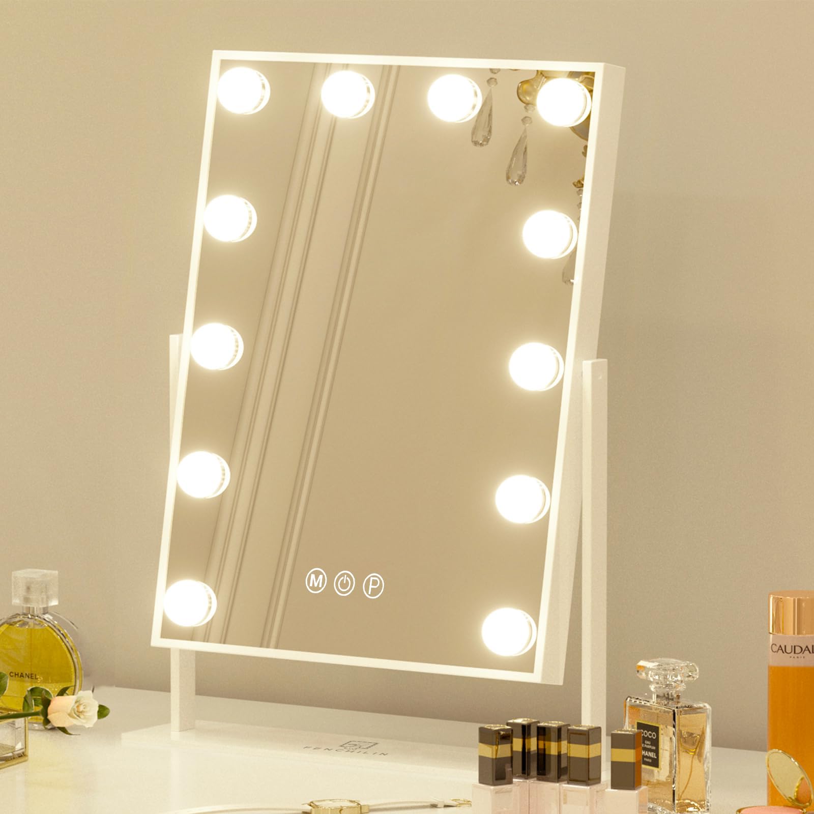 PRIMETEK Specchio Trucco LED Da Tavolo 22x19 Pollici – Luce Regolabile 3 Colori, Touch, Design Minimalista