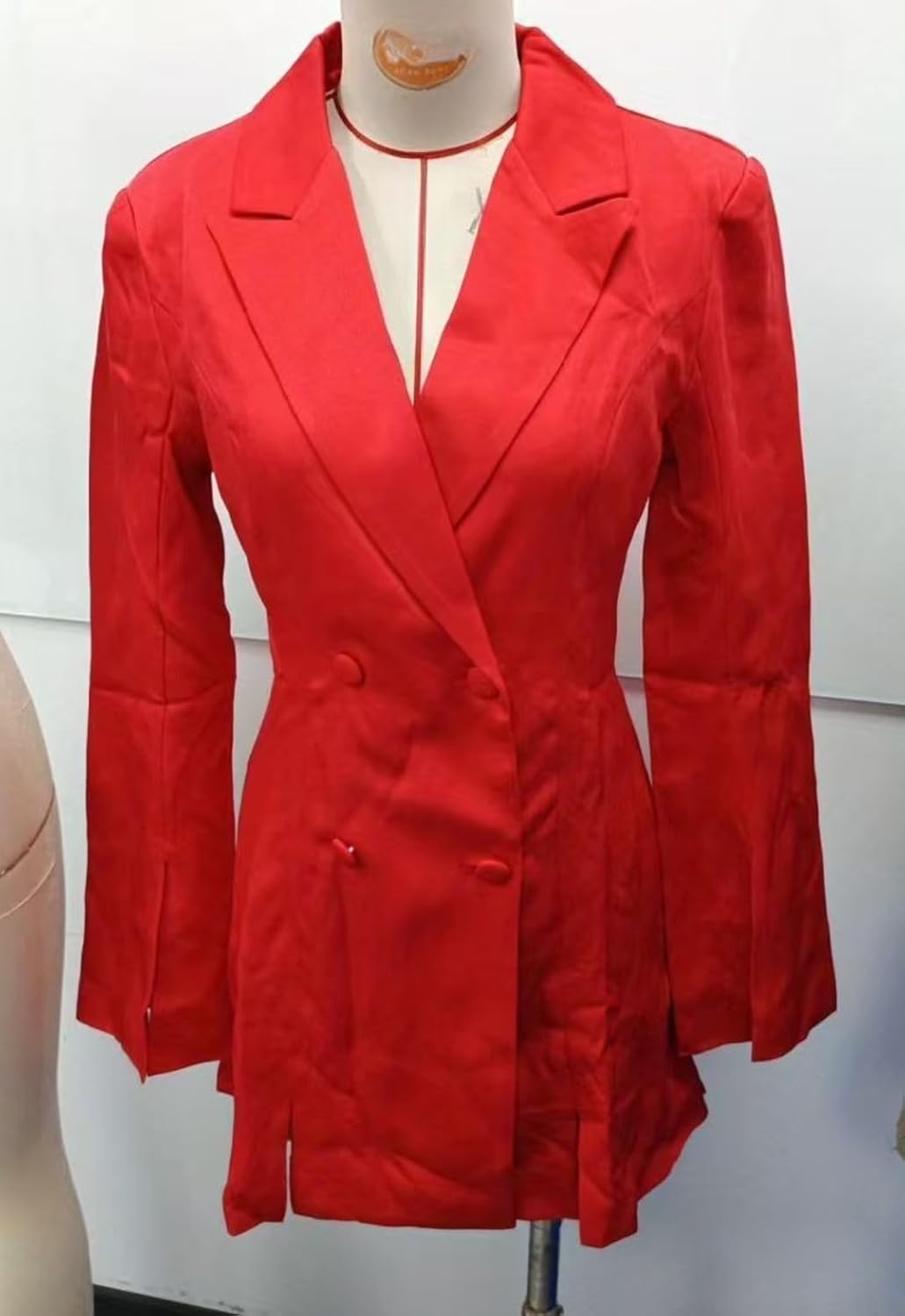 Women's Double Breasted Blazer Mini Peak Lapel Split Flared Long Sleeve Slim Fit Suit Dress Office Business Party Dress