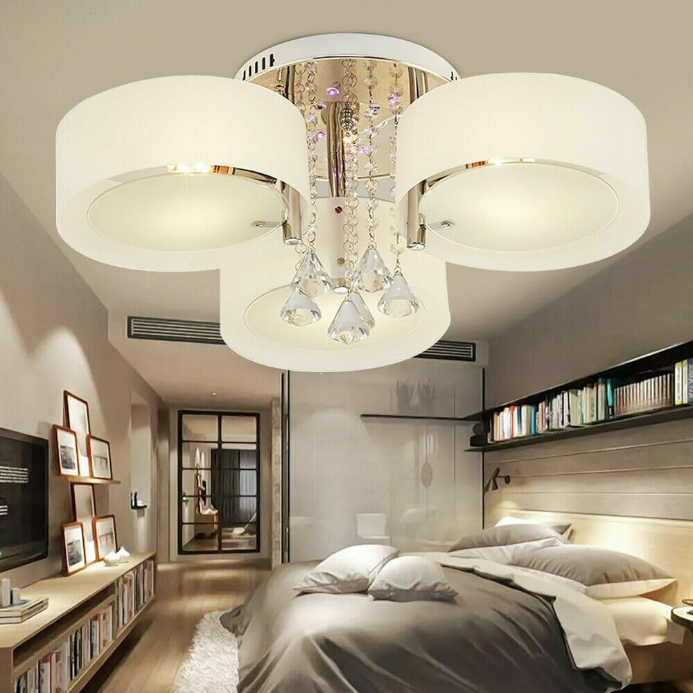 Klasyczny szklany kryształowy żyrandol, klosz, lampa wisząca, lampa sufitowa LED E27, do salonu, 3-7 płomieniowa, nowoczesna lampa wisząca, z pilotem zdalnego sterowania, kryształowa