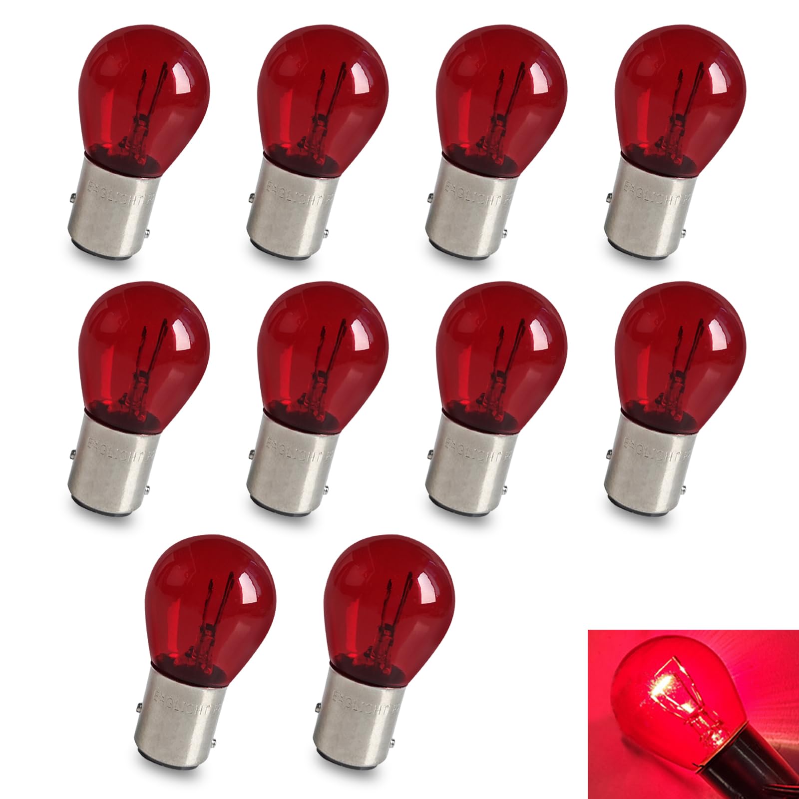 MLY 10 PCS 1157 Bulb P21/5W S25 BAY15D, Double Tail High and Low Brake Light Bulb Turn Signal Light Bulb Replacement, Universal Halogen Brake Tail Light Parking Light for Cars (Red)