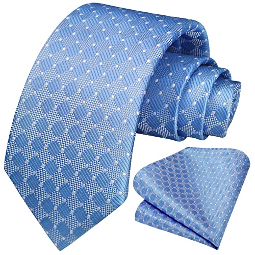 Image of HISDERN Mens Ties Plaid Tie and Pocket Square Set Classic Woven Formal Checkered Neckties & Handkerchief Wedding Party